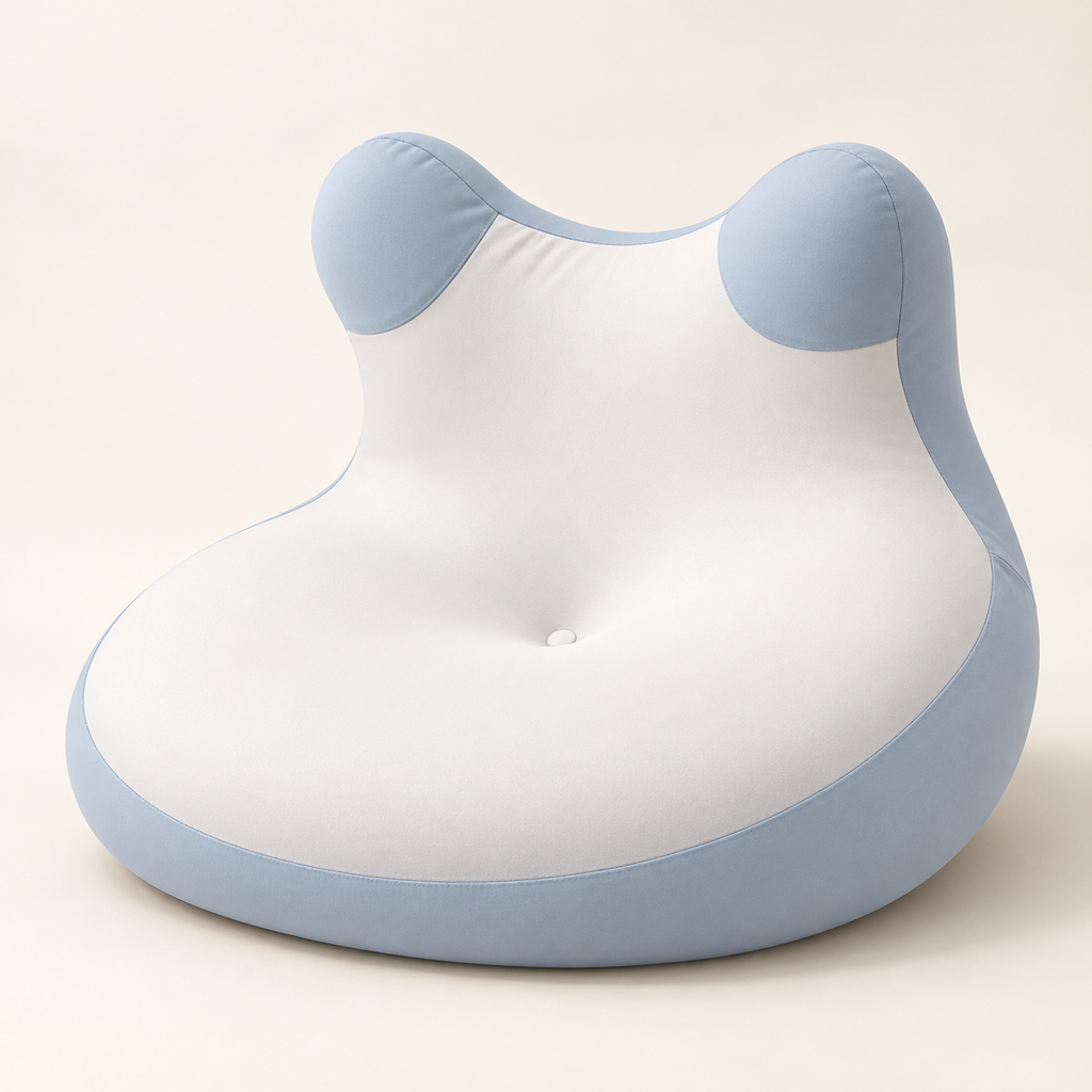 Blue and white CozyEnjoy Scroll Pillow shown from the front on a warm ivory background